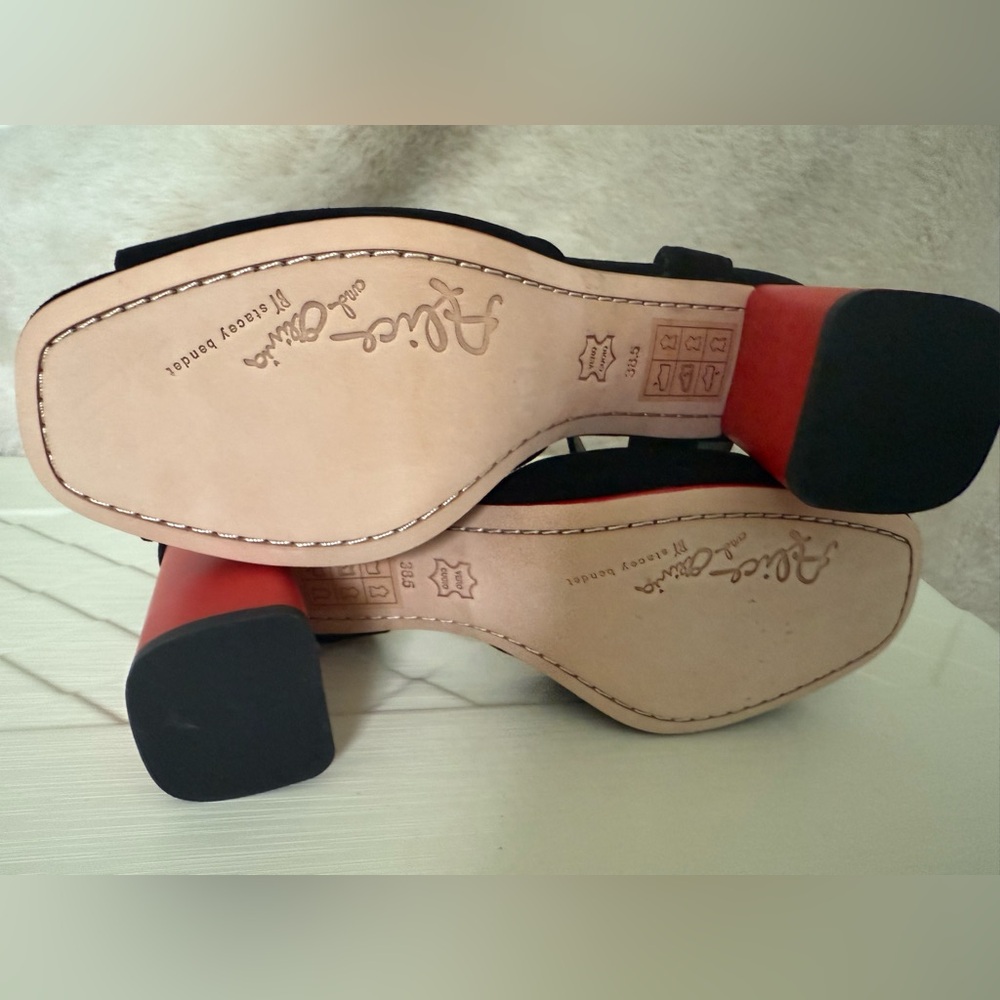 NEW! Alice + Olivia black suede red heel block ankle strap shoes sandals - Picture 5 of 8